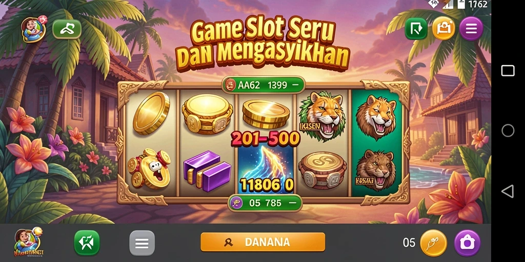 Tangkapan layar utama menunjukkan aksi seru permainan Slot AA62.