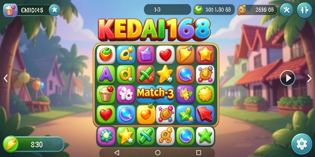 Tampilan gameplay Match-3 yang seru di KEDAI168 dengan grafis menarik.