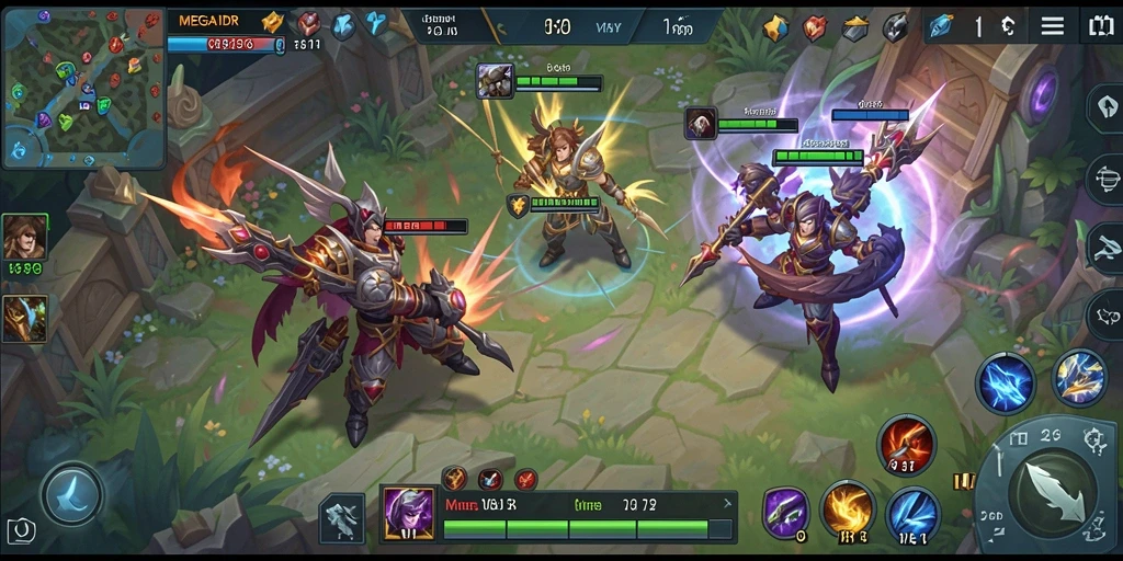 Tampilan seru dari gameplay <strong>MEGAIDR</strong> yang penuh aksi dalam arena MOBA.