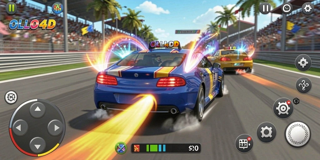 Tampilan gameplay OLLO4D yang menegangkan dan seru saat balapan.