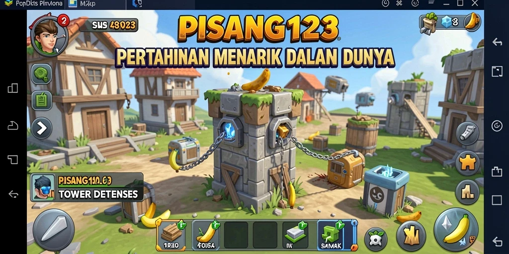 Tampilan gameplay seru dalam PISANG123 Tower Defense.