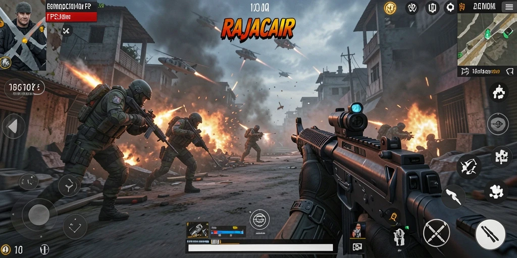 Tangkapan layar menampilkan aksi pertempuran intens RAJACAIR.