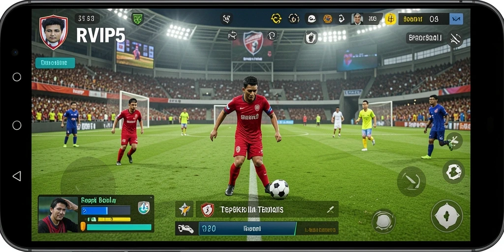 Tampilan gameplay <strong>RVIP5</strong> dengan aksi sepak bola yang mendebarkan.